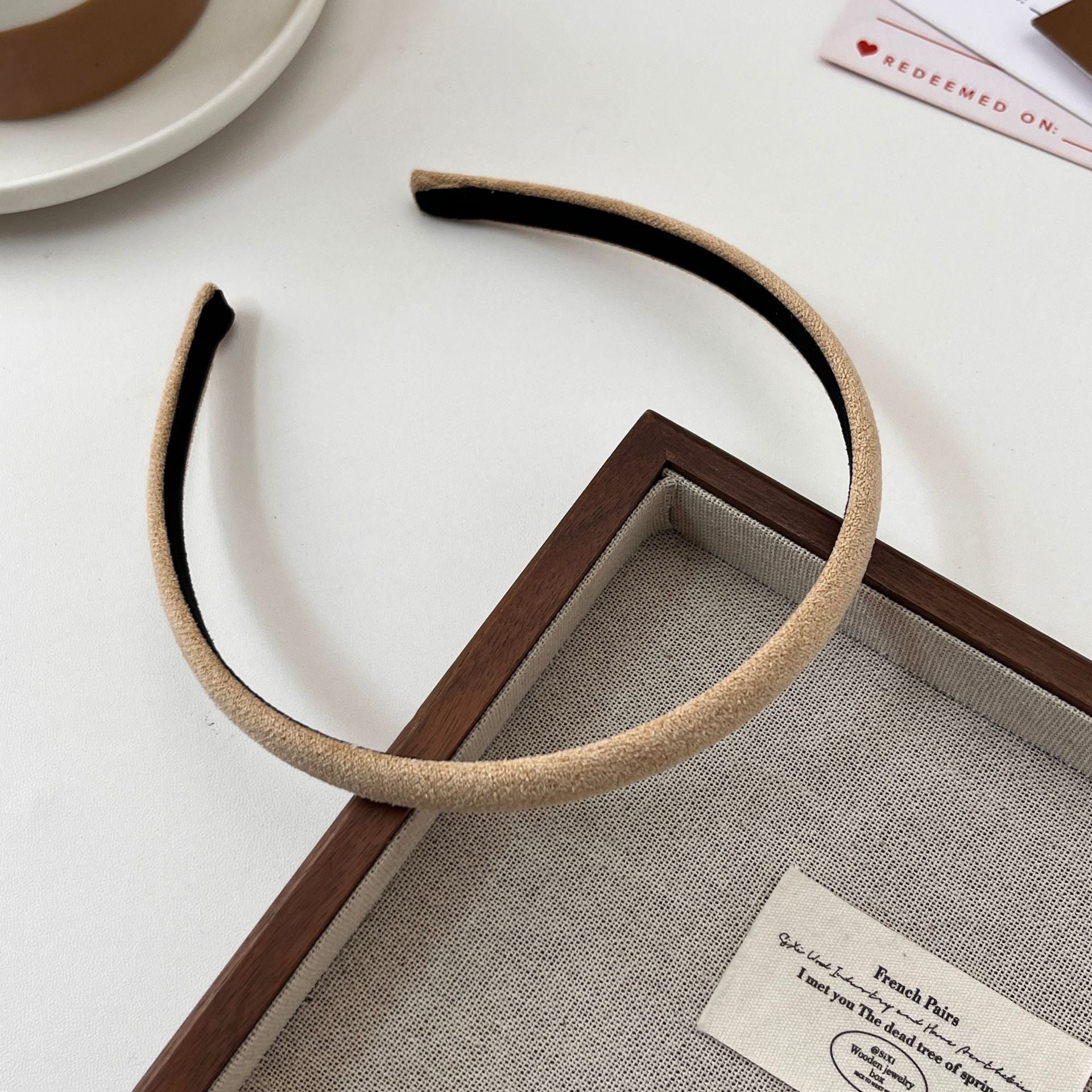 New Style Solid Color Velvet Hair Band For Women In Beige