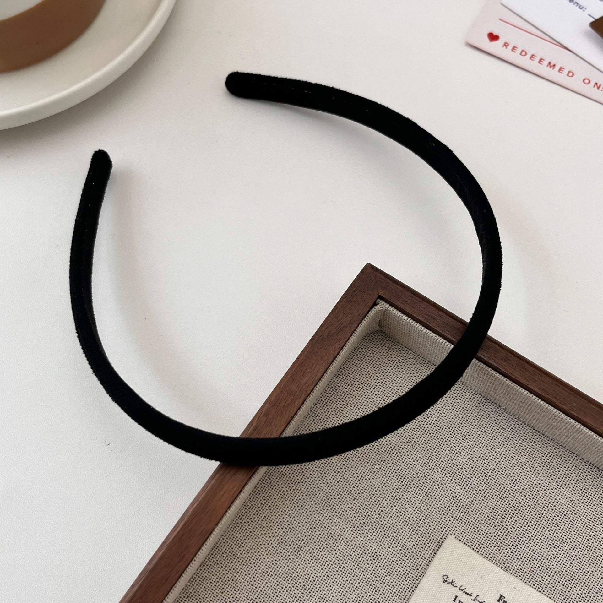 New Style Solid Color Velvet Hair Band For Women In Beige