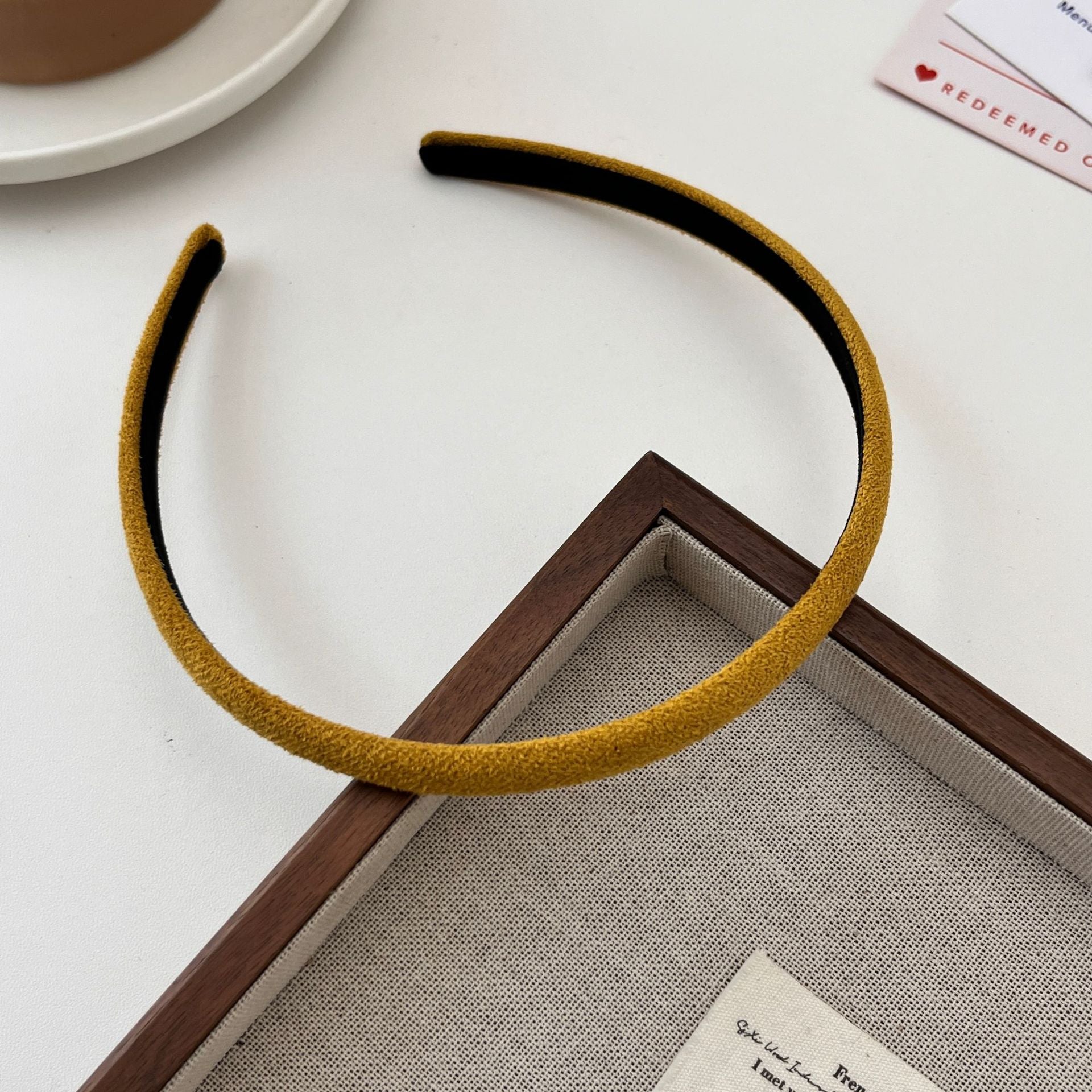 New Style Solid Color Velvet Hair Band For Women In Beige
