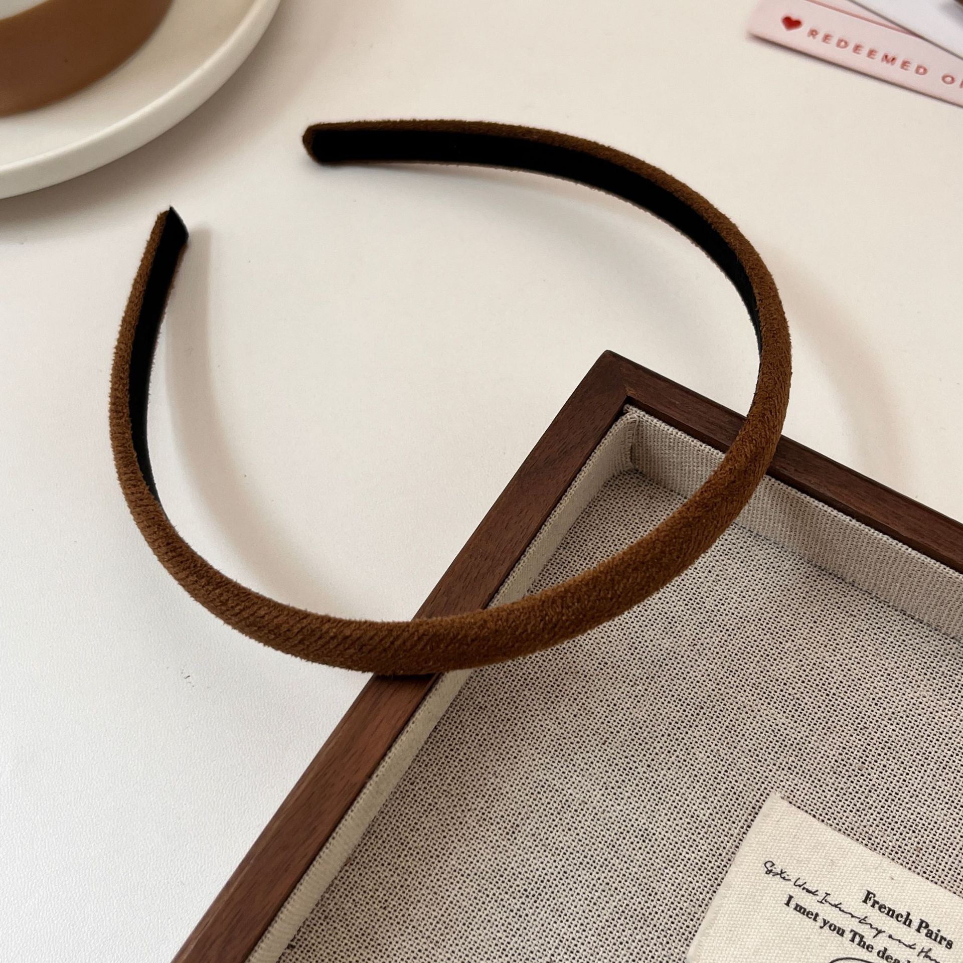 New Style Solid Color Velvet Hair Band For Women In Beige