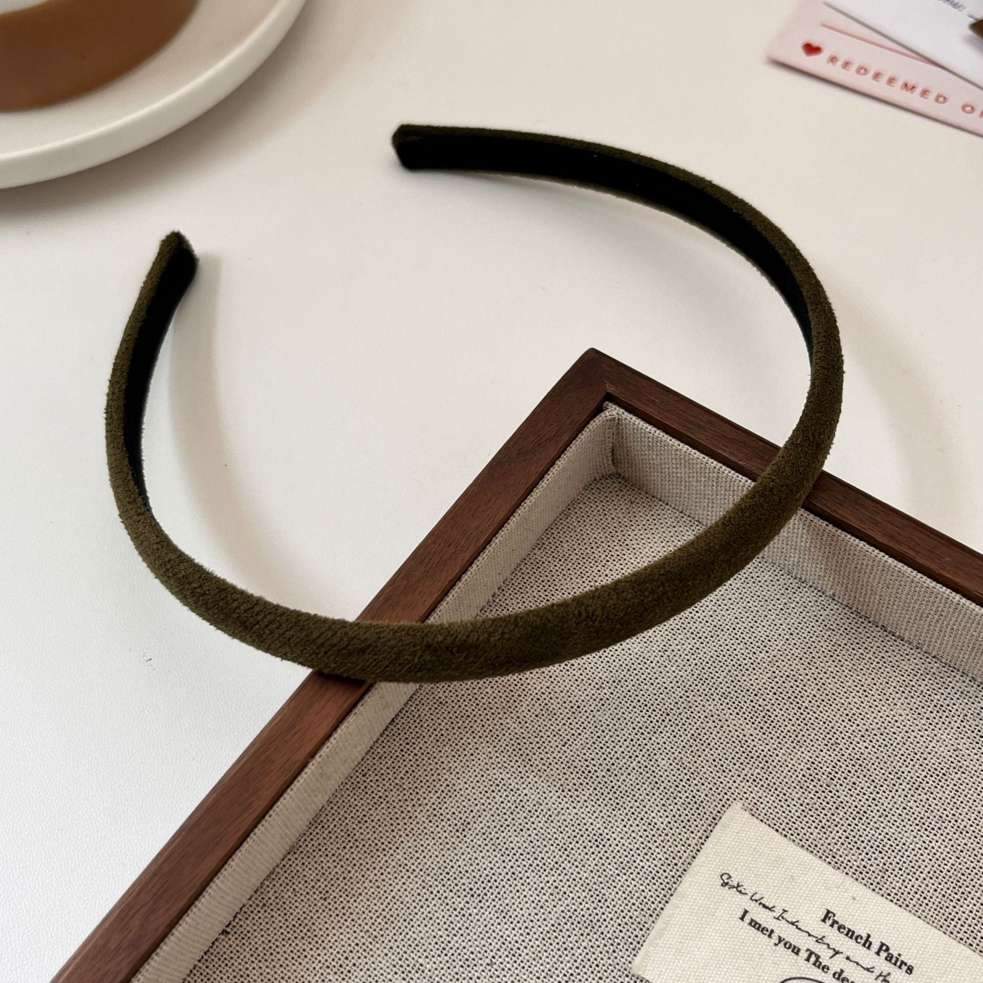 New Style Solid Color Velvet Hair Band For Women In Beige