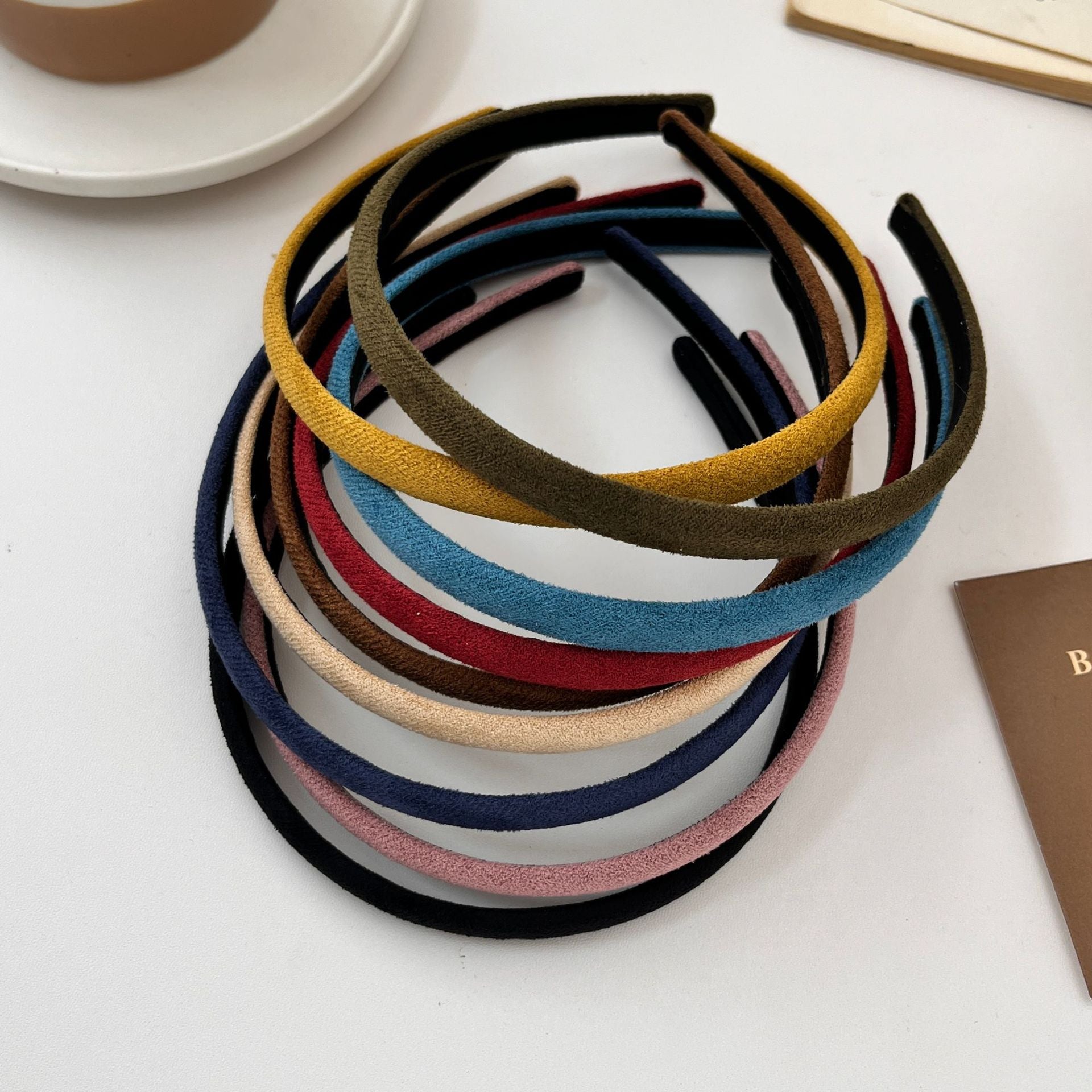 New Style Solid Color Velvet Hair Band For Women In Beige