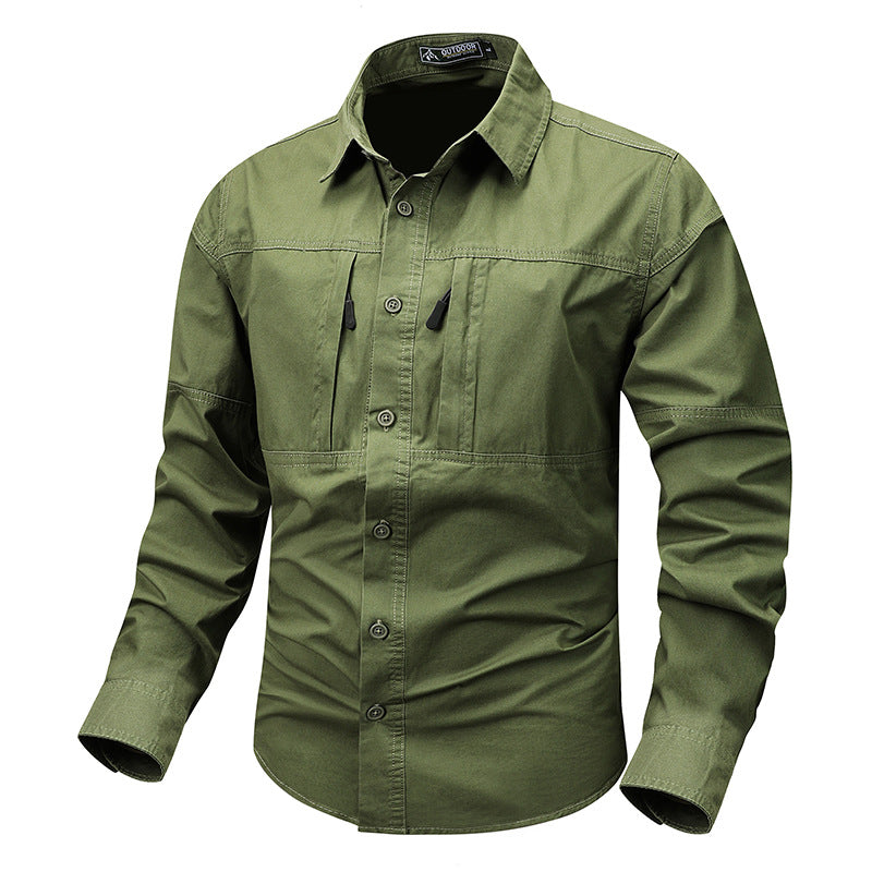 Solid Color Short Sleeve Cotton Blouse For Men In Simple Style With Placket