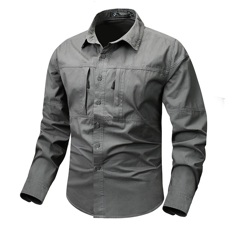 Solid Color Short Sleeve Cotton Blouse For Men In Simple Style With Placket
