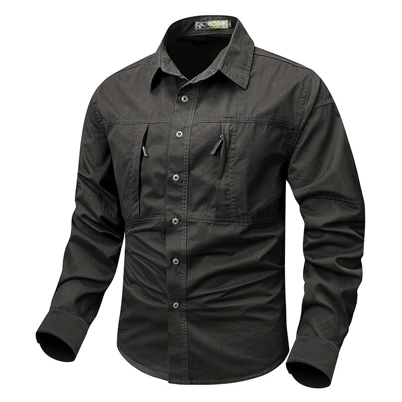 Solid Color Short Sleeve Cotton Blouse For Men In Simple Style With Placket