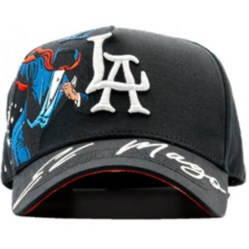 Casual Baseball Cap With Wide Brim Featuring Cartoon Character Embroidery, Made Of Soft Flannel For UV Protection