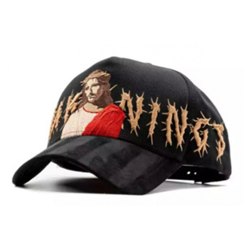 Casual Baseball Cap With Wide Brim Featuring Cartoon Character Embroidery, Made Of Soft Flannel For UV Protection