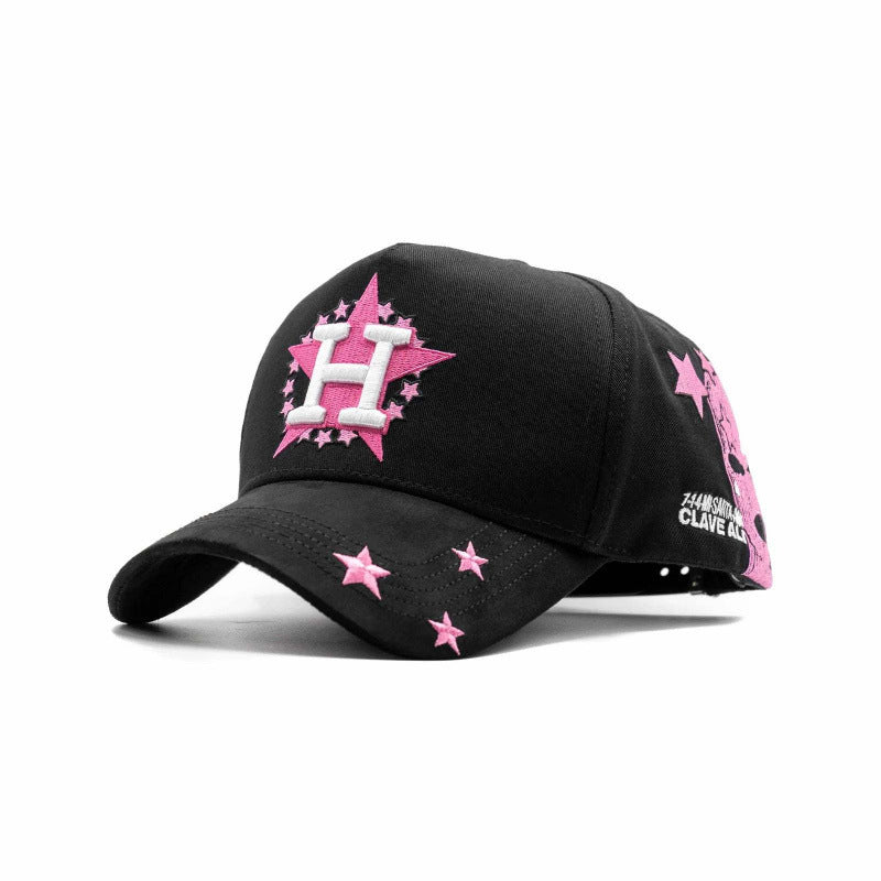Casual Baseball Cap With Wide Brim Featuring Cartoon Character Embroidery, Made Of Soft Flannel For UV Protection