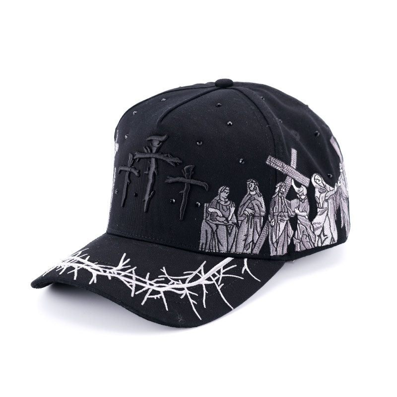 Exaggerated Cross Baseball Cap With Curved Brim, Cotton Material Featuring Embroidery And UV Protection
