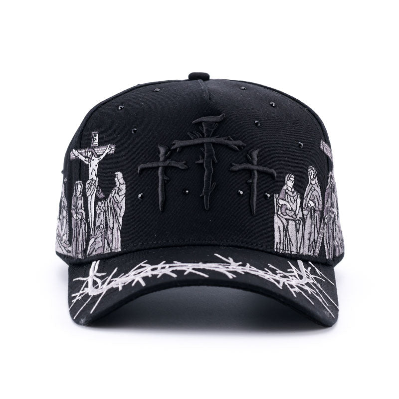 Exaggerated Cross Baseball Cap With Curved Brim, Cotton Material Featuring Embroidery And UV Protection
