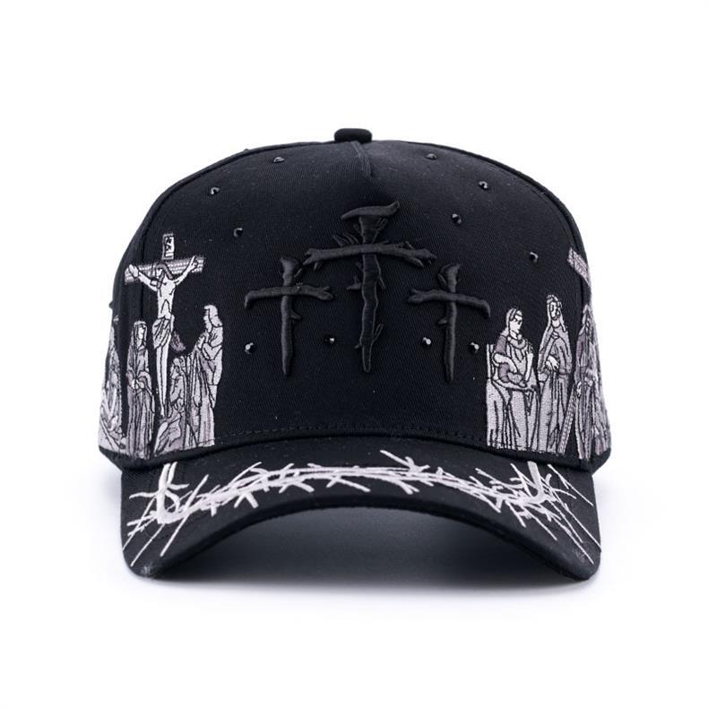 Exaggerated Cross Baseball Cap With Curved Brim, Cotton Material Featuring Embroidery And UV Protection
