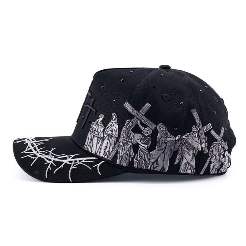 Exaggerated Cross Baseball Cap With Curved Brim, Cotton Material Featuring Embroidery And UV Protection