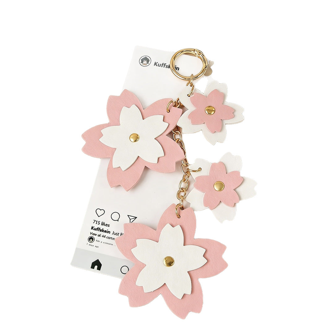 Sweet Multicolor Flowers Key Chain With PU Leather Material Featuring Printing Craft, Ideal For  Spring And Summer