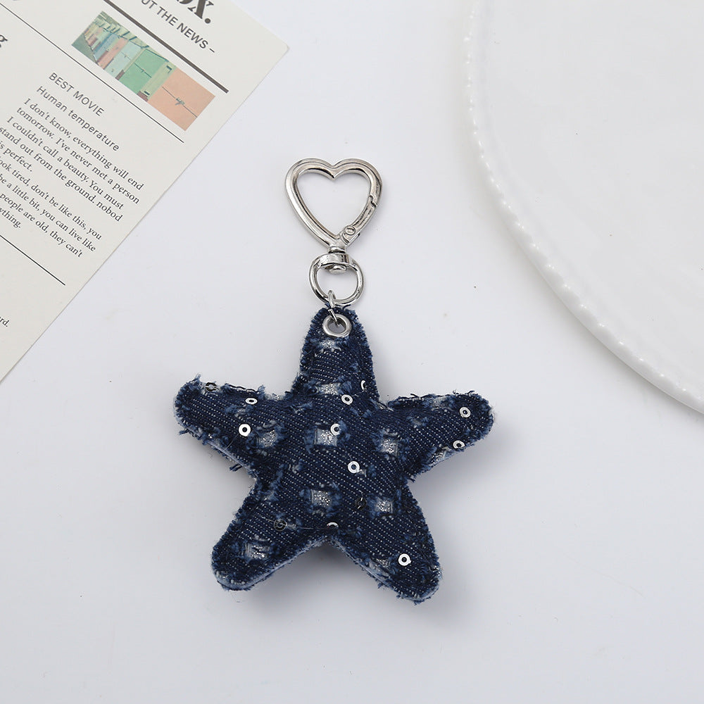 Heart Shape Christmas Key Chain Bag Charm In Denim Material, Perfect Holiday Accessory