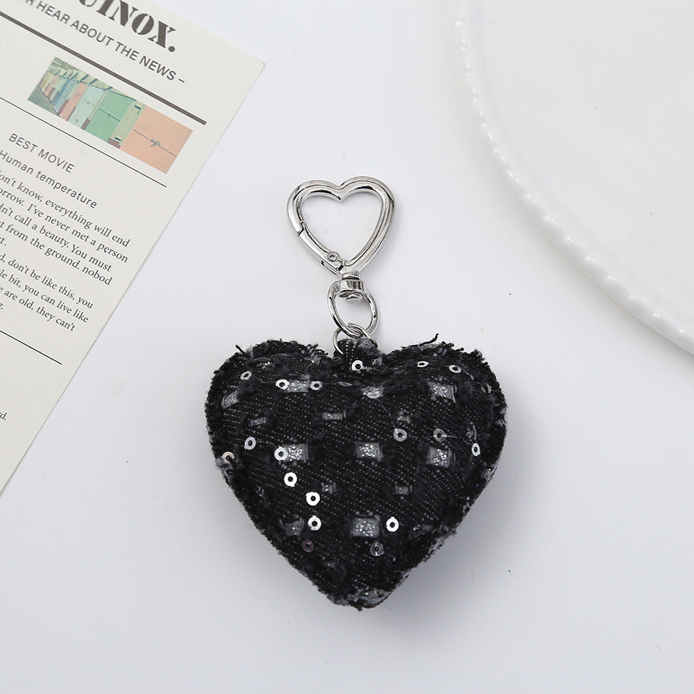 Heart Shape Christmas Key Chain Bag Charm In Denim Material, Perfect Holiday Accessory
