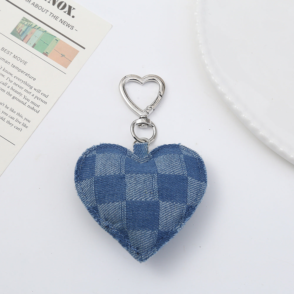 Heart Shape Christmas Key Chain Bag Charm In Denim Material, Perfect Holiday Accessory