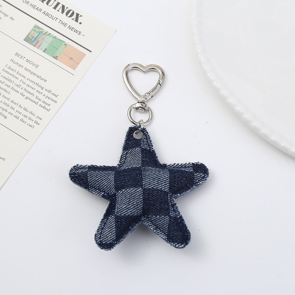 Heart Shape Christmas Key Chain Bag Charm In Denim Material, Perfect Holiday Accessory
