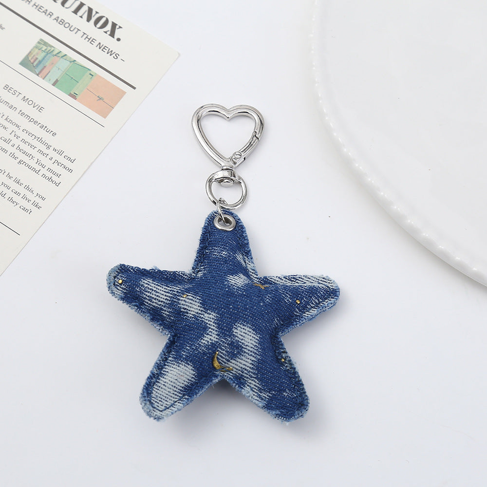 Heart Shape Christmas Key Chain Bag Charm In Denim Material, Perfect Holiday Accessory