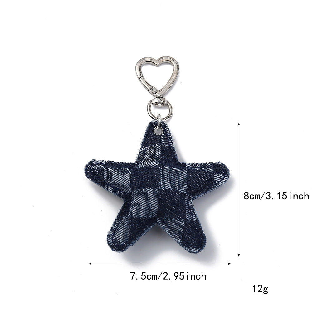 Heart Shape Christmas Key Chain Bag Charm In Denim Material, Perfect Holiday Accessory