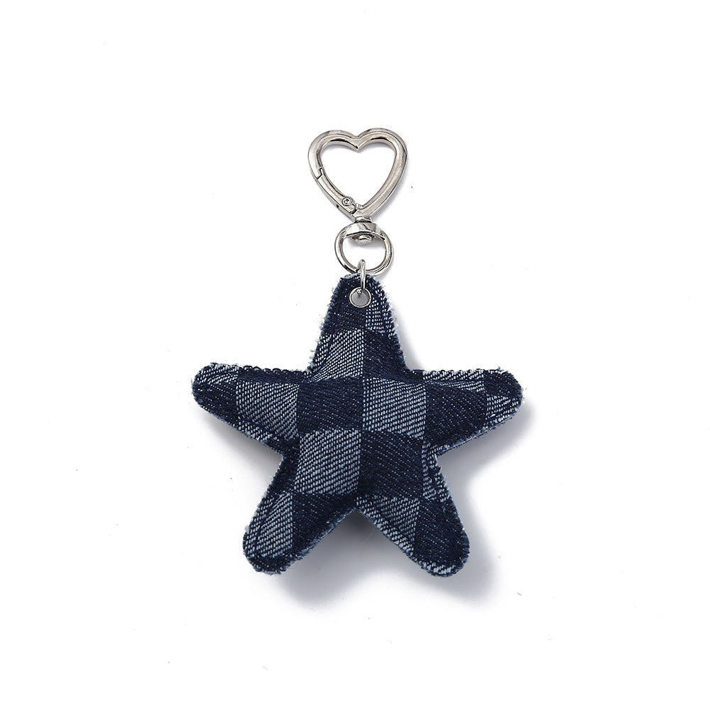 Heart Shape Christmas Key Chain Bag Charm In Denim Material, Perfect Holiday Accessory