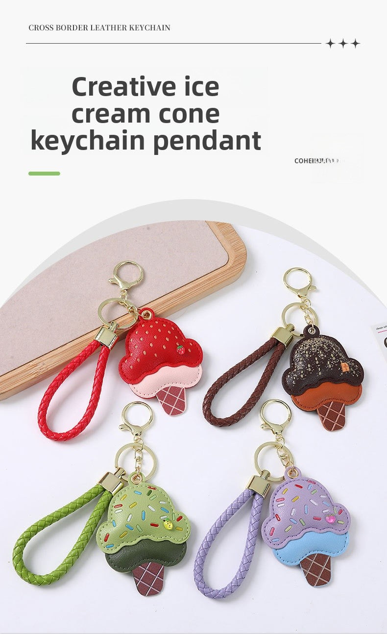 Handmade Ice Cream Key Chains In New Style With PU Leather, Perfect Summer Accessory