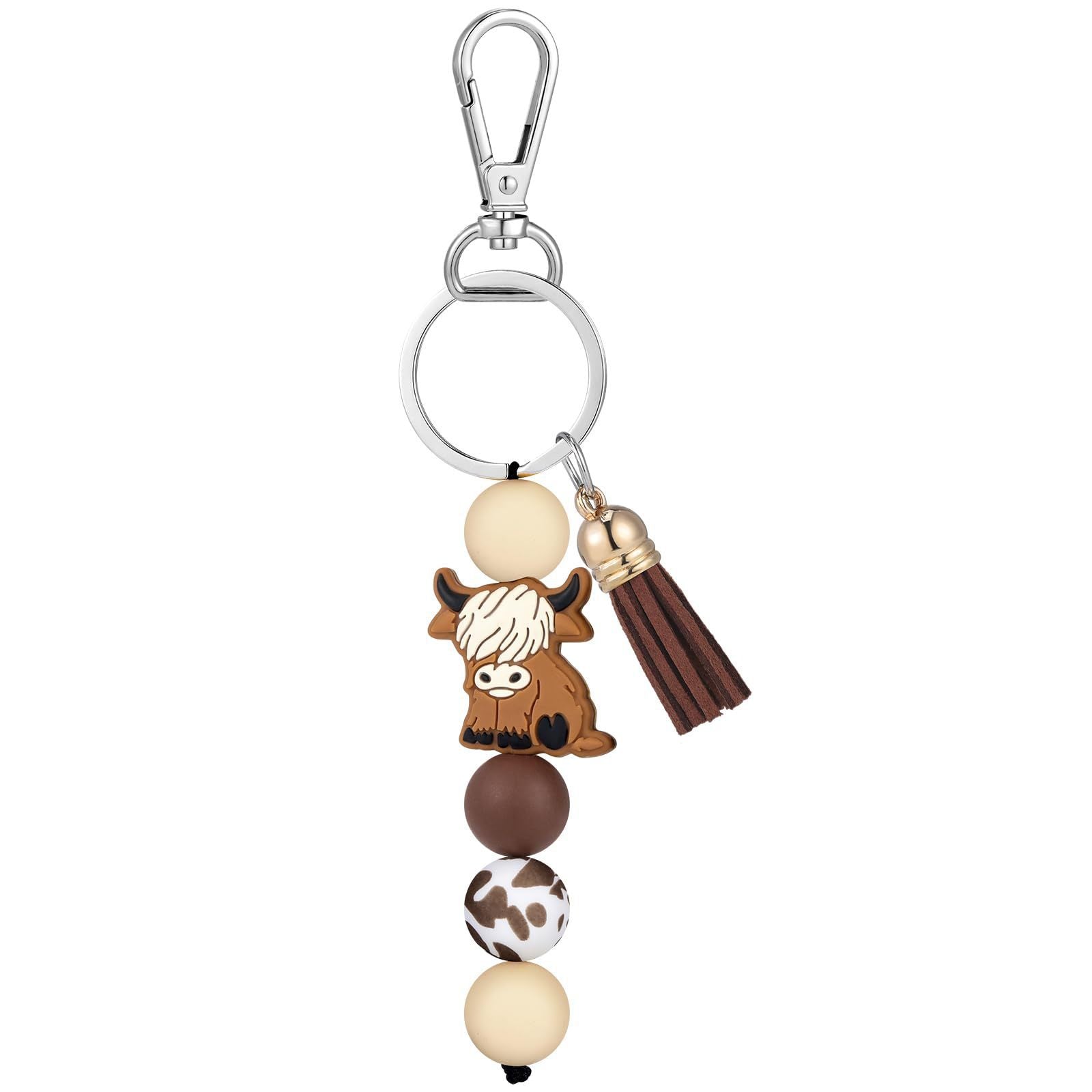 Leopard Print Tassel Key Chain In Khaki Featuring Silica Gel Material, Perfect For Winter Accessories