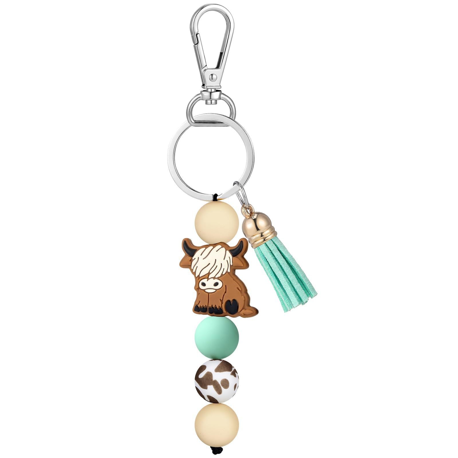Leopard Print Tassel Key Chain In Khaki Featuring Silica Gel Material, Perfect For Winter Accessories