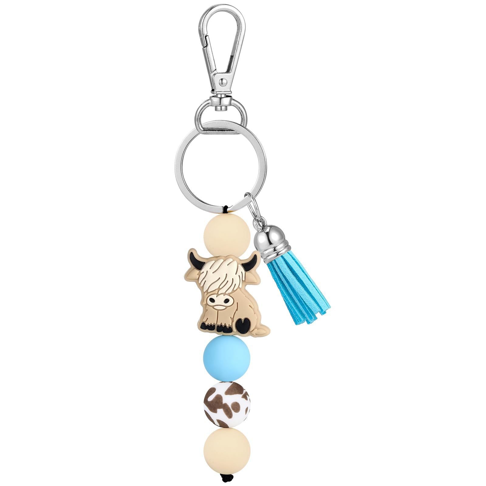 Leopard Print Tassel Key Chain In Khaki Featuring Silica Gel Material, Perfect For Winter Accessories