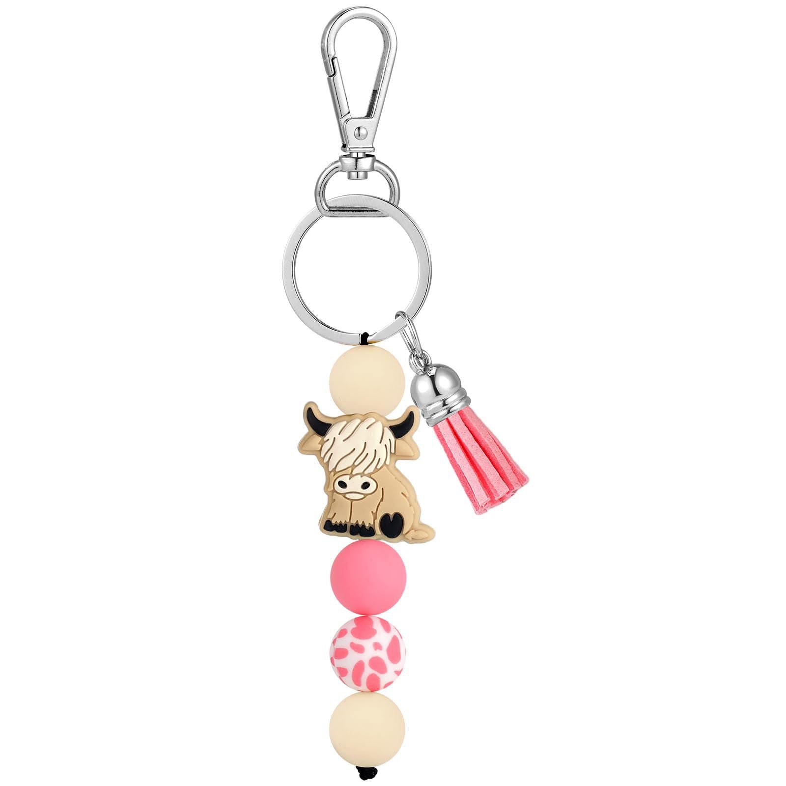 Leopard Print Tassel Key Chain In Khaki Featuring Silica Gel Material, Perfect For Winter Accessories