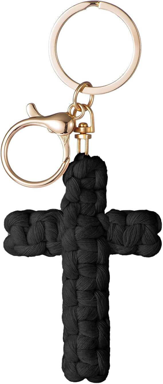 Bohemian Cotton Braid Cross Key Chain In Natural Pink With Soft Texture