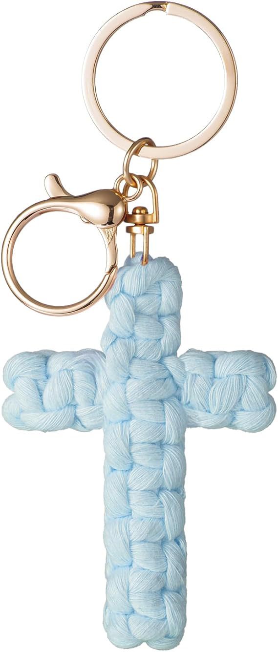 Bohemian Cotton Braid Cross Key Chain In Natural Pink With Soft Texture