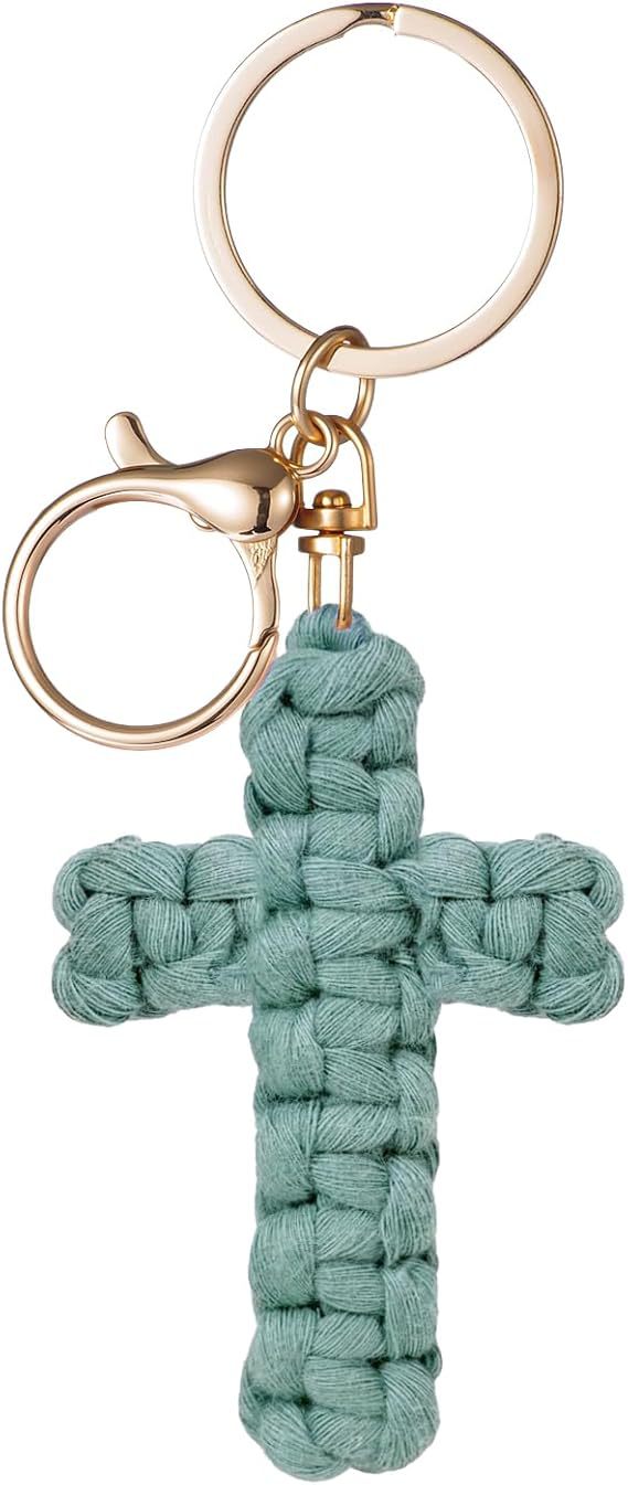 Bohemian Cotton Braid Cross Key Chain In Natural Pink With Soft Texture