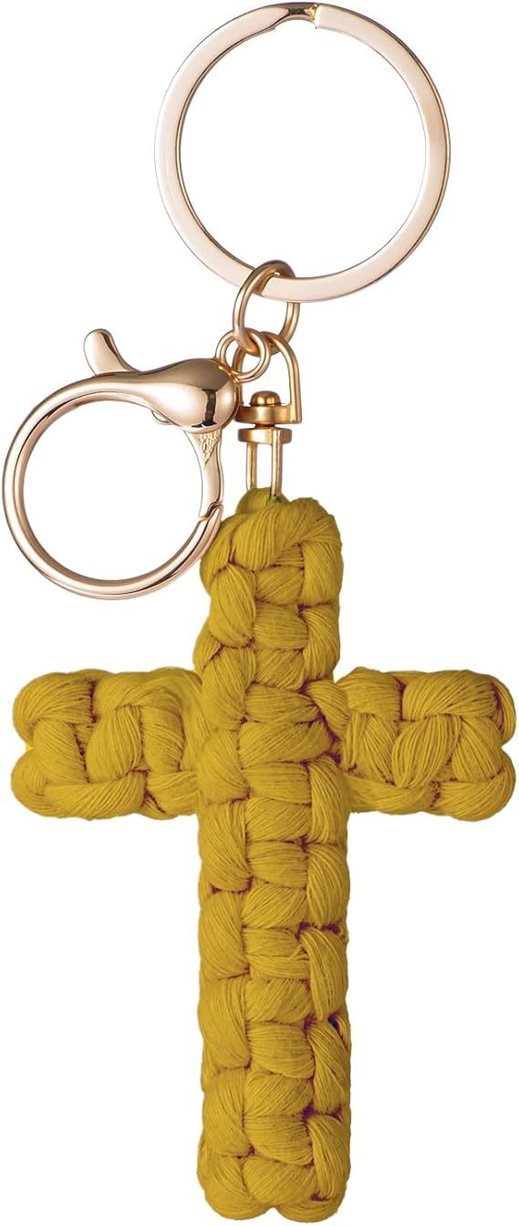 Bohemian Cotton Braid Cross Key Chain In Natural Pink With Soft Texture