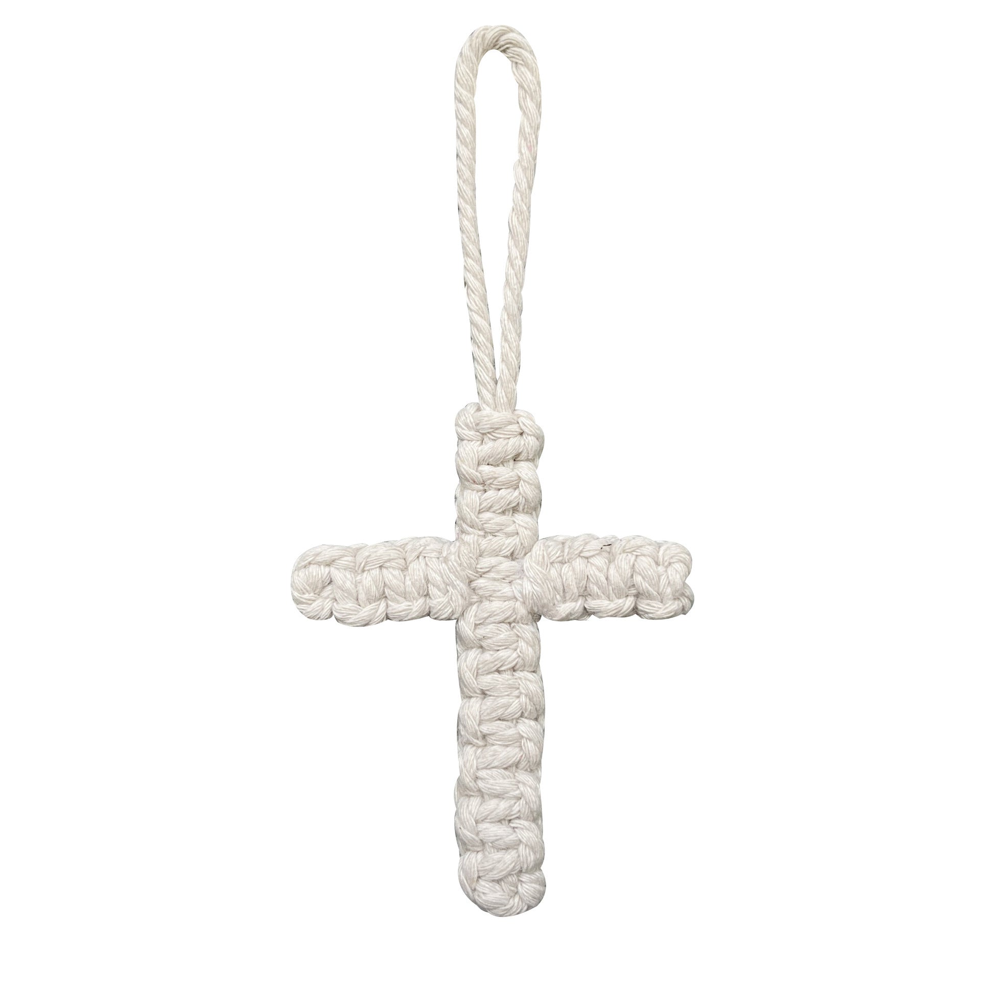 Bohemian Cotton Braid Cross Key Chain In Natural Pink With Soft Texture