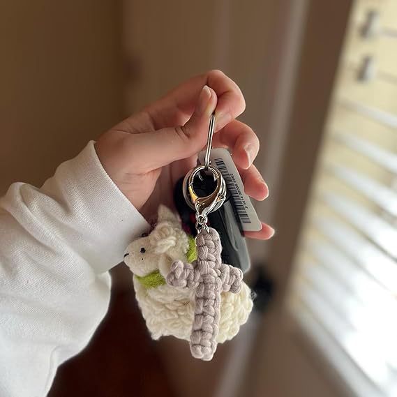 Bohemian Cotton Braid Cross Key Chain In Natural Pink With Soft Texture