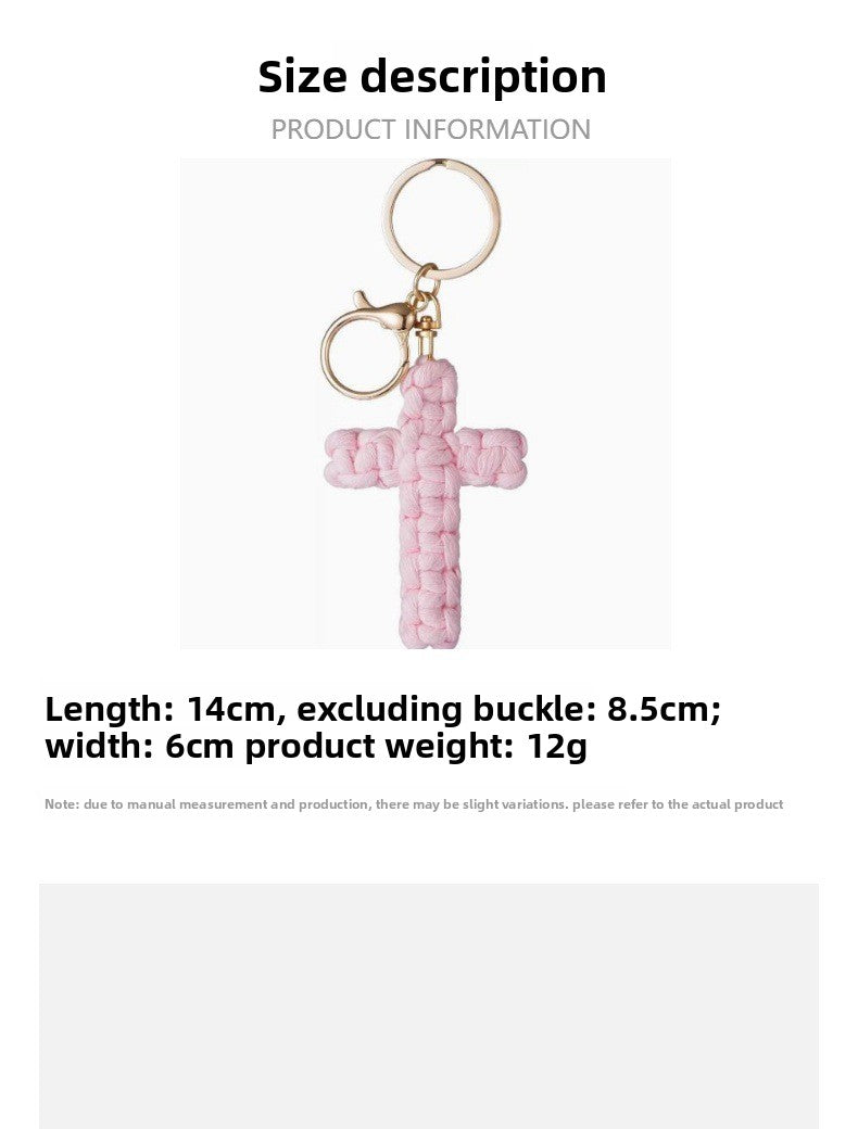 Bohemian Cotton Braid Cross Key Chain In Natural Pink With Soft Texture