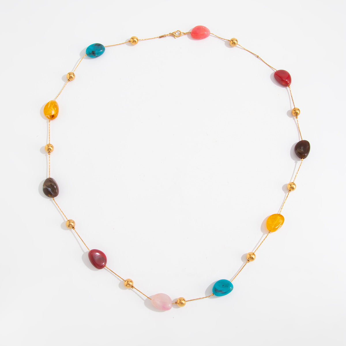 Handmade Bohemian Tie Dye Long Necklace For Women With Resin Inlay On Beaded Chain In Colour