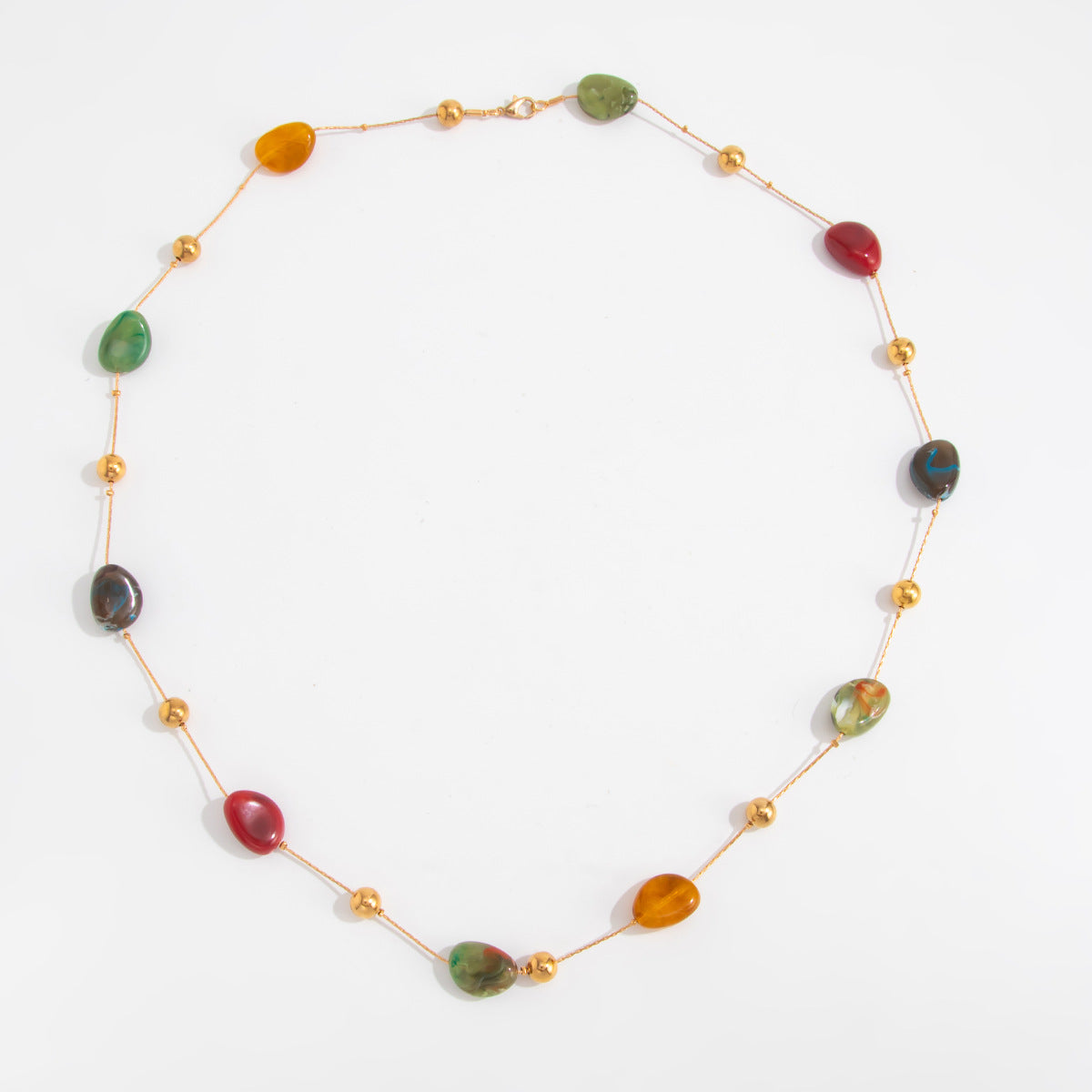 Handmade Bohemian Tie Dye Long Necklace For Women With Resin Inlay On Beaded Chain In Colour