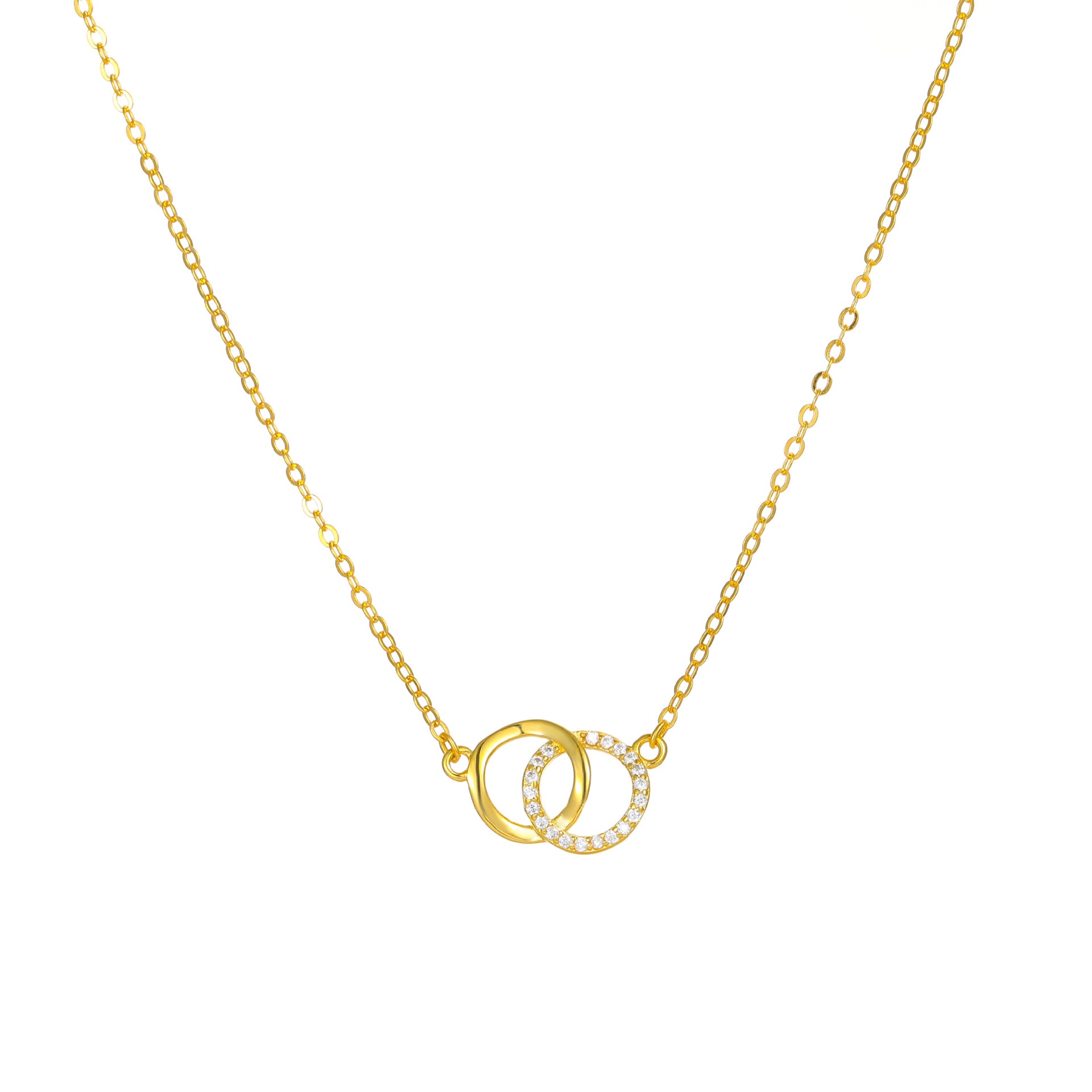 Double Ring Necklace For Women In 18K Real Gold Plated 925 Sterling Silver With Cable Chain