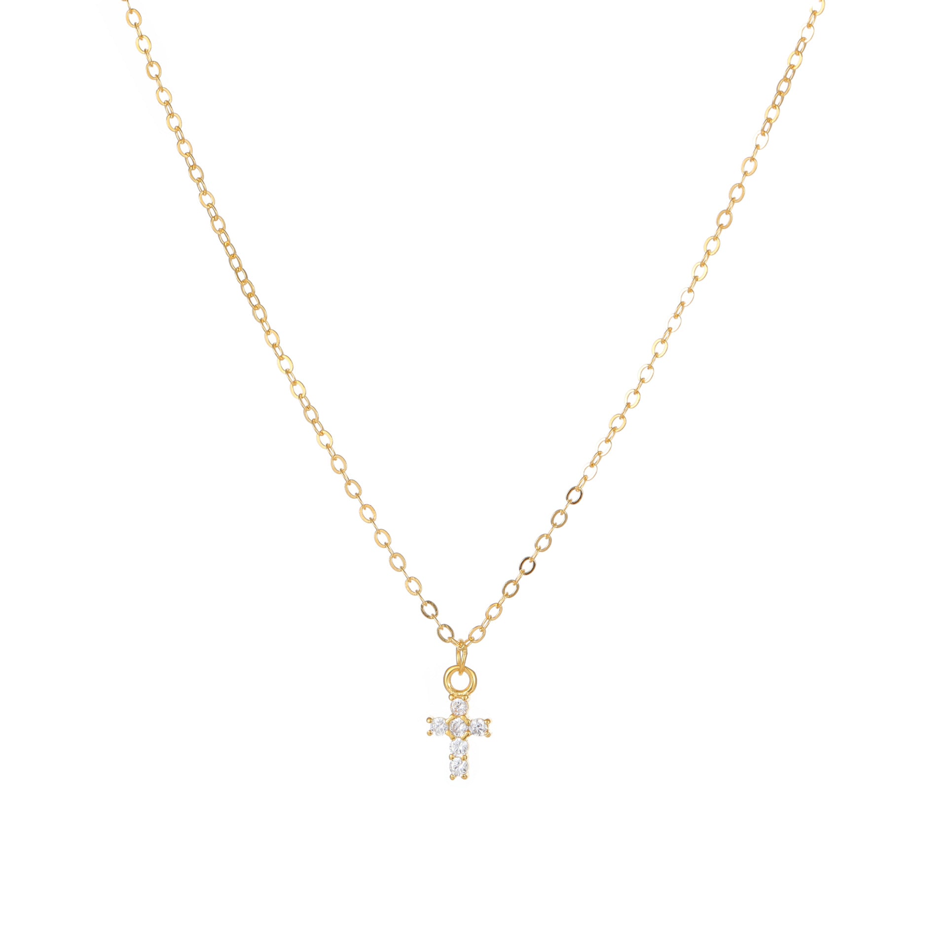 Cross Necklace For Women In 925 Sterling Silver With 18K Real Gold Plated Finish And Zircon Inlay, Featuring Cable Chain