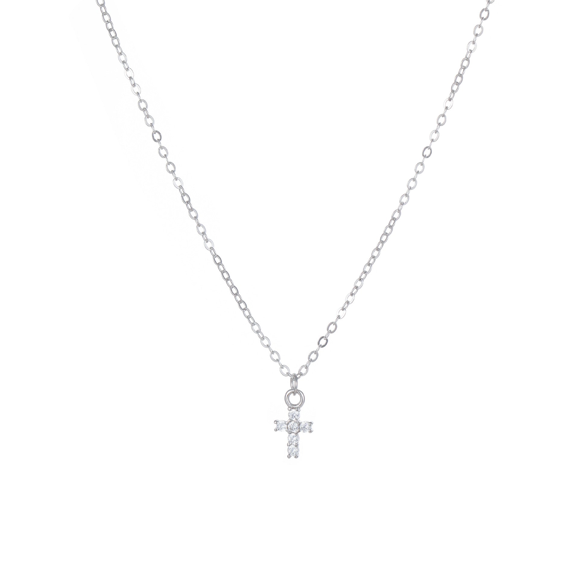 Cross Necklace For Women In 925 Sterling Silver With 18K Real Gold Plated Finish And Zircon Inlay, Featuring Cable Chain