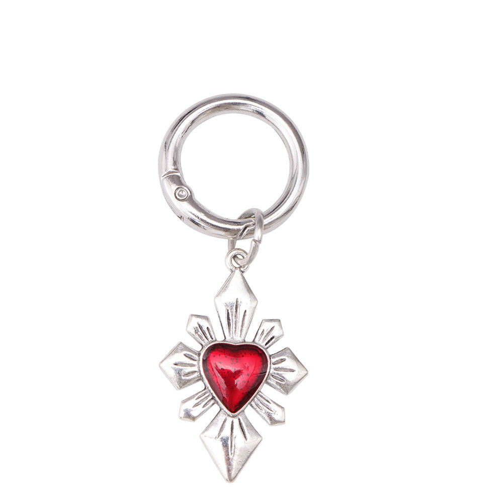 Gothic Alloy Cross Pendant With Gem Inlay, Stylish Hanging Ornament