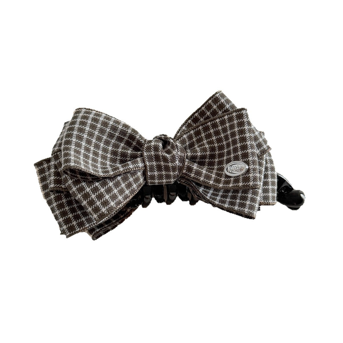 French Style Plaid Hairpin For Women In Beige, Featuring Cloth Material Hair Accessories