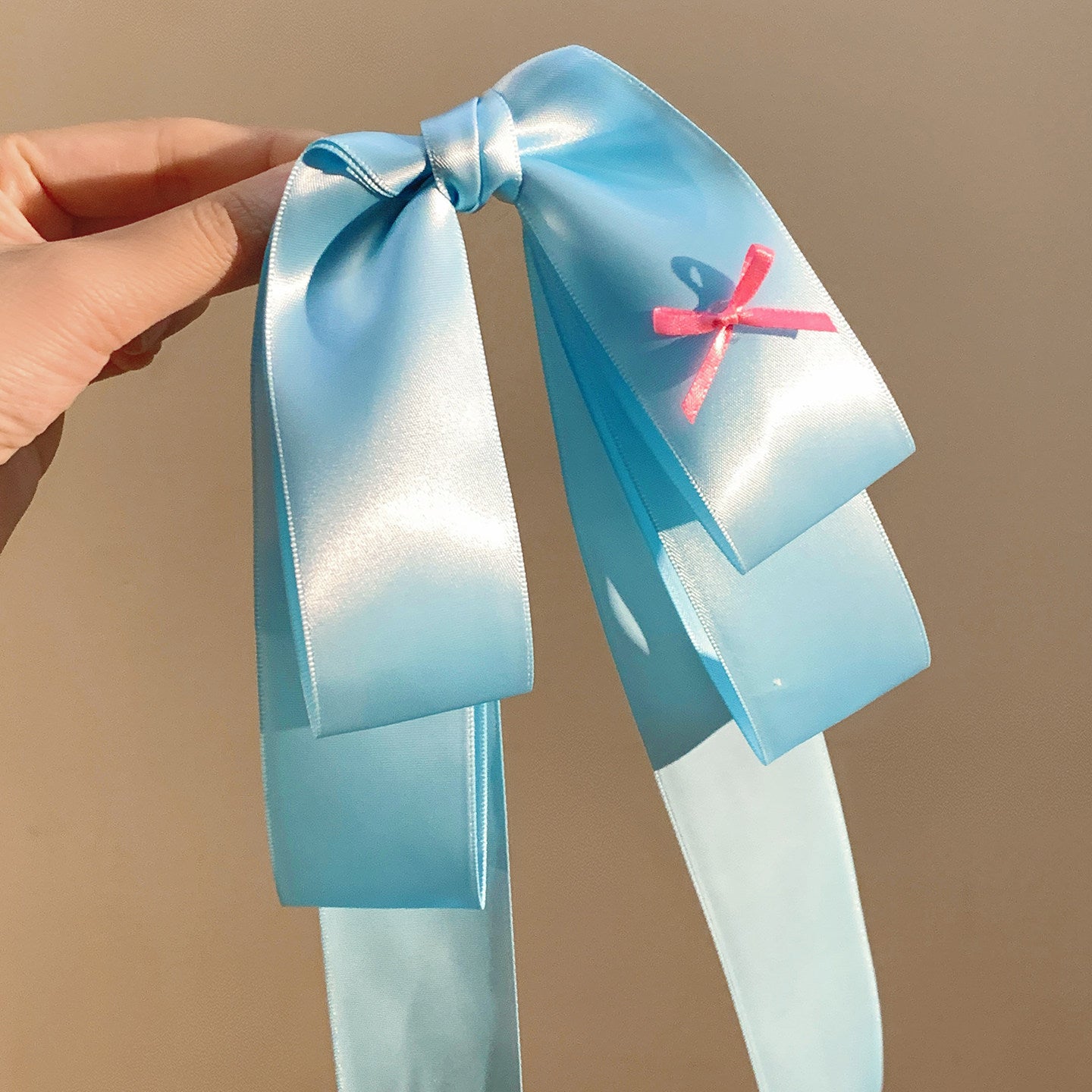 Lolita Style Bow Tie Hairpin For Women In Blue Satin, 1 Piece Hair Accessory