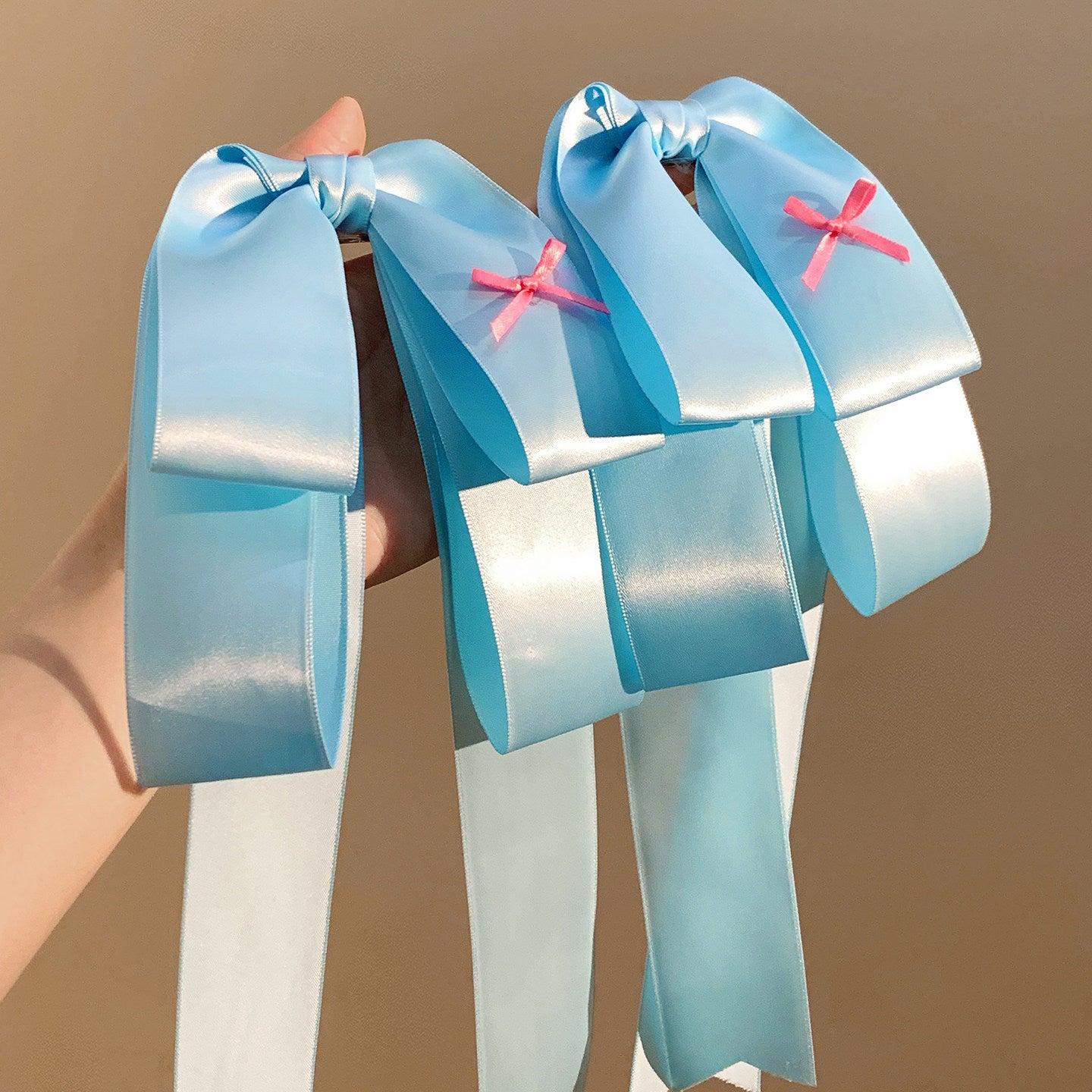 Lolita Style Bow Tie Hairpin For Women In Blue Satin, 1 Piece Hair Accessory