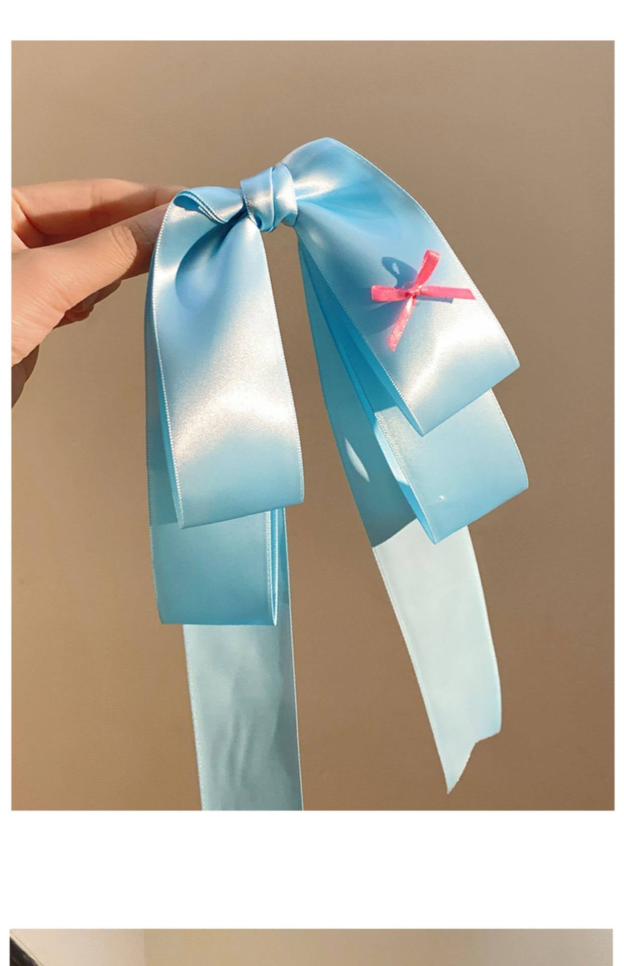 Lolita Style Bow Tie Hairpin For Women In Blue Satin, 1 Piece Hair Accessory