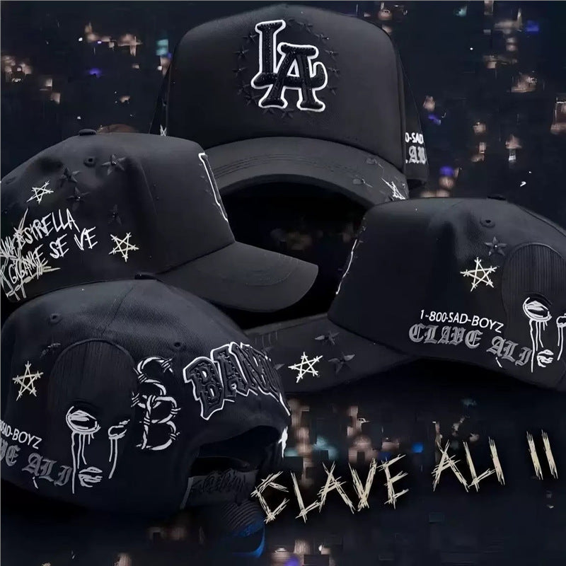 Casual Baseball Cap With Wide Brim Featuring Cartoon Character Embroidery, Made Of Soft Flannel For UV Protection