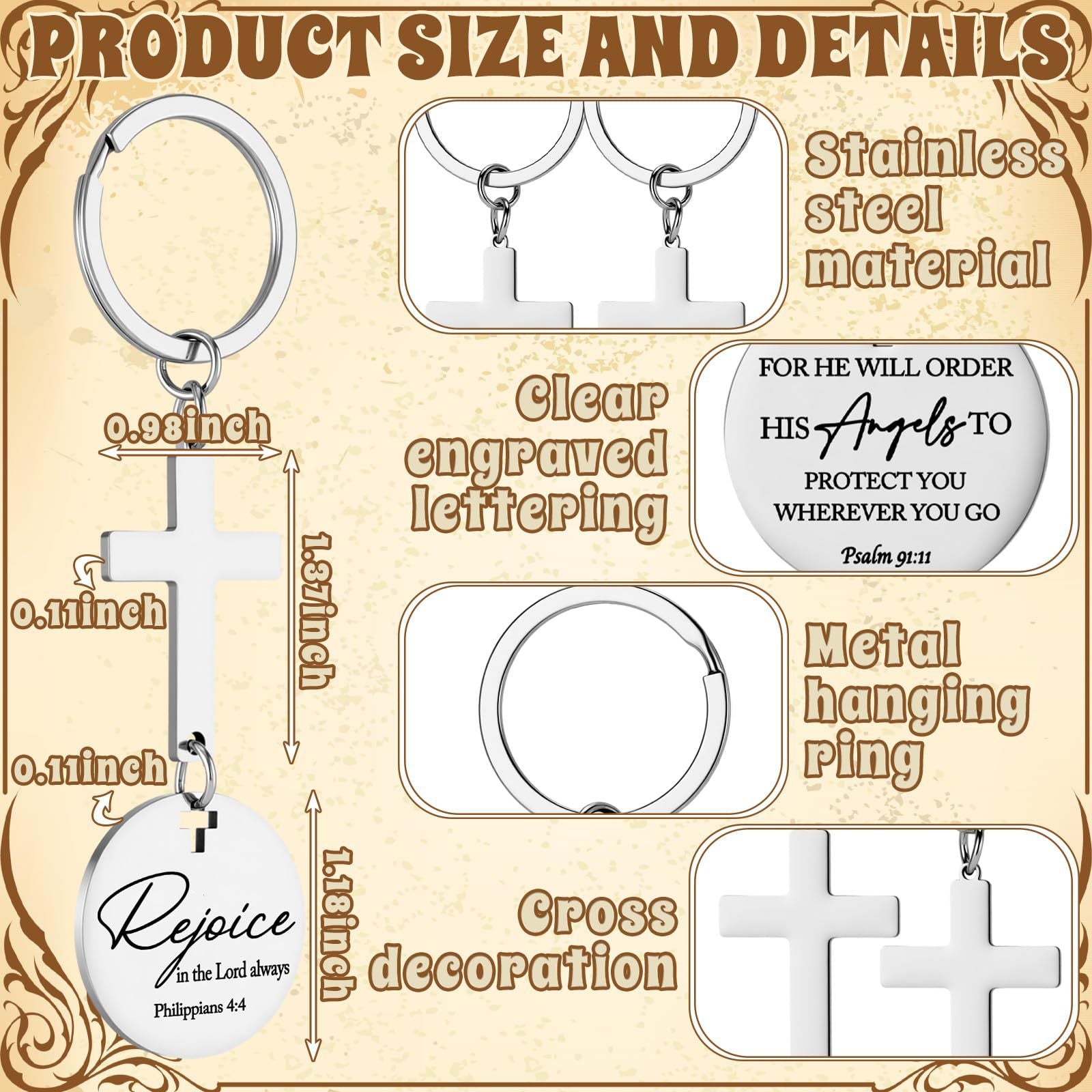 Carved Wood Cross Key Chain In Commute Style, Perfect For Daily Use And Accessories