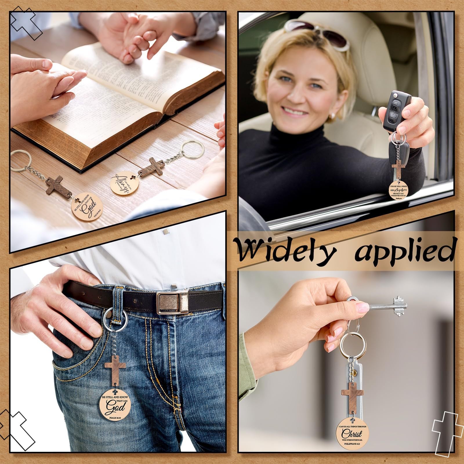 Carved Wood Cross Key Chain In Commute Style, Perfect For Daily Use And Accessories