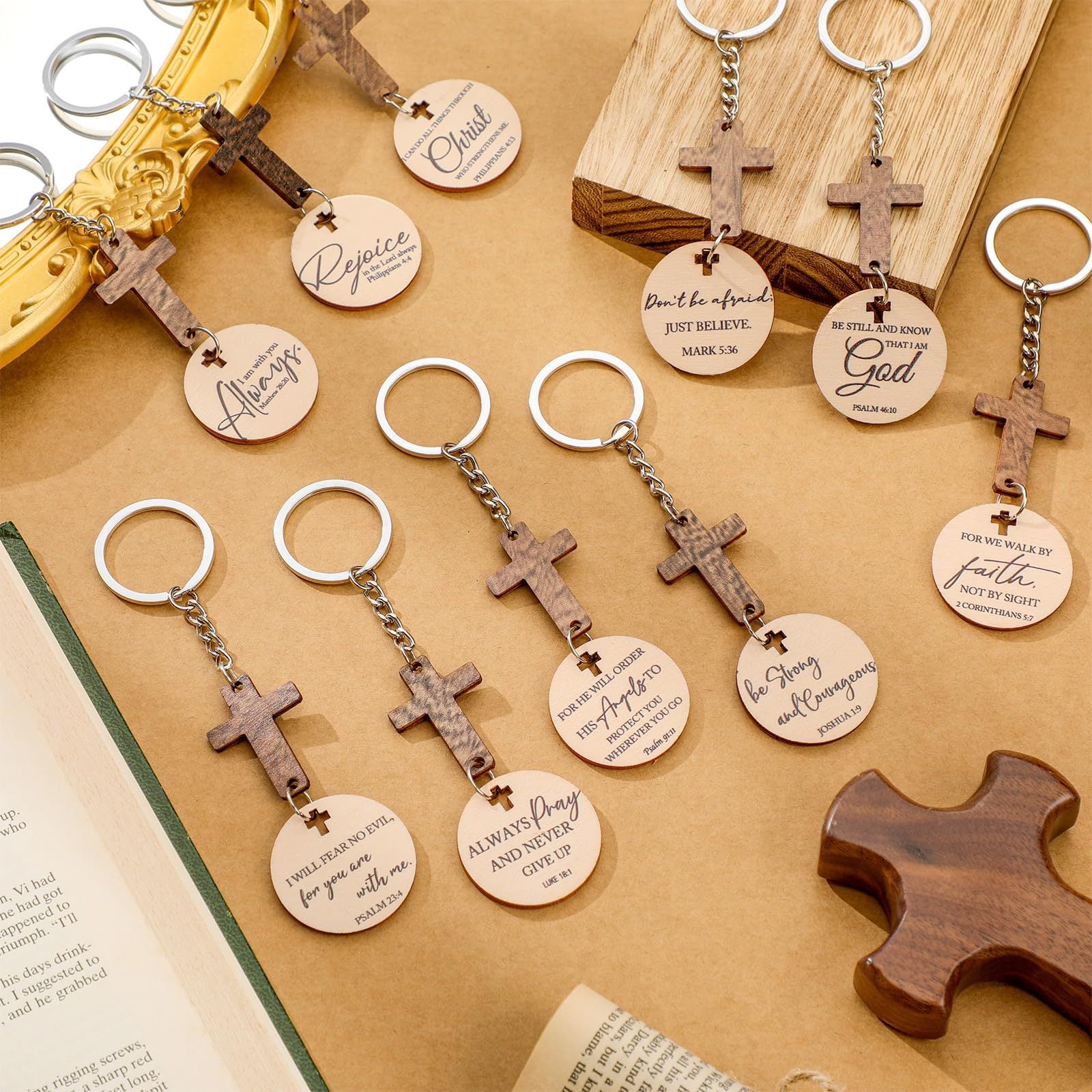 Carved Wood Cross Key Chain In Commute Style, Perfect For Daily Use And Accessories